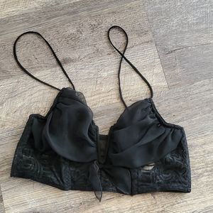 Vintage bra top lace black ruffles detail size L